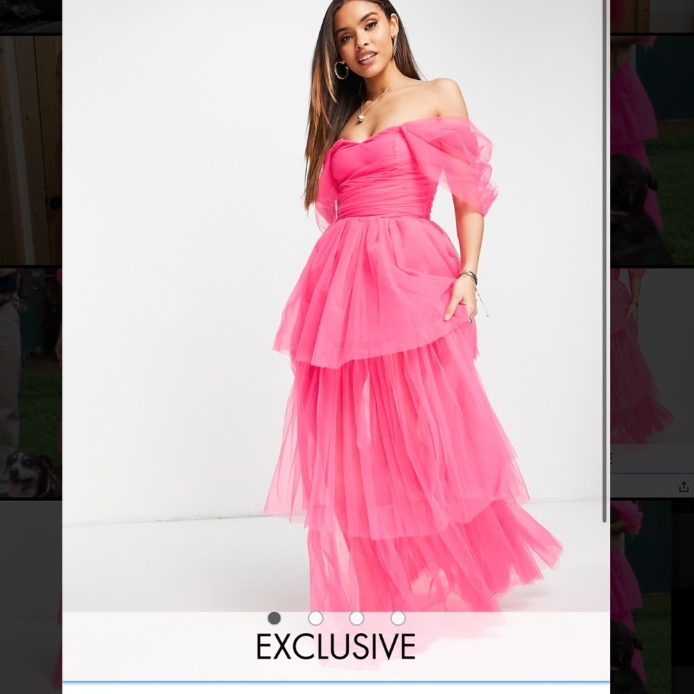 Off-Shoulder Tiered Maxi Dress in Pink
